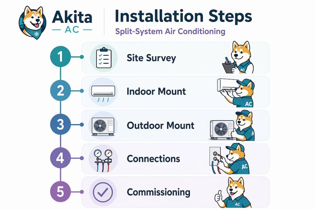Infographic showing air conditioning installation steps