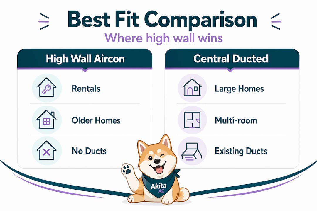Infographic comparing high wall aircon uses