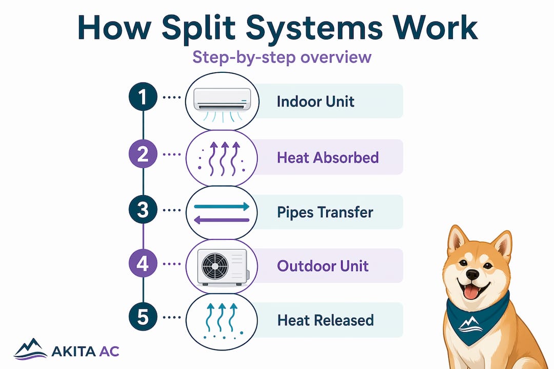 Infographic showing steps of split system air conditioner