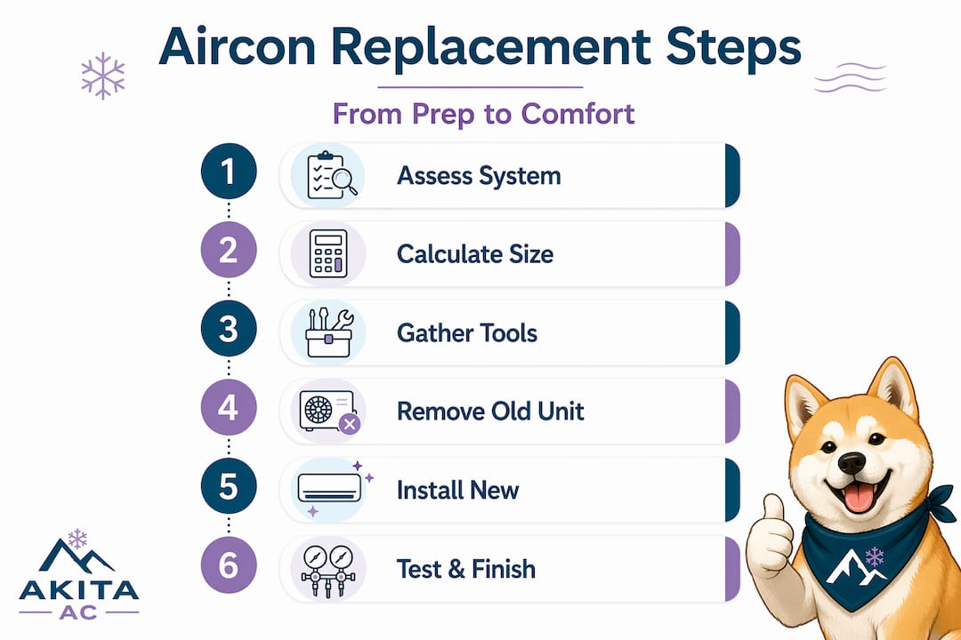 Infographic of main aircon replacement steps