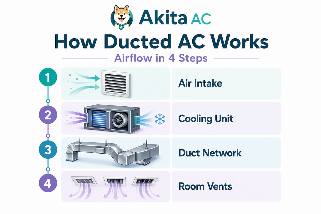 Infographic showing how ducted air conditioning works
