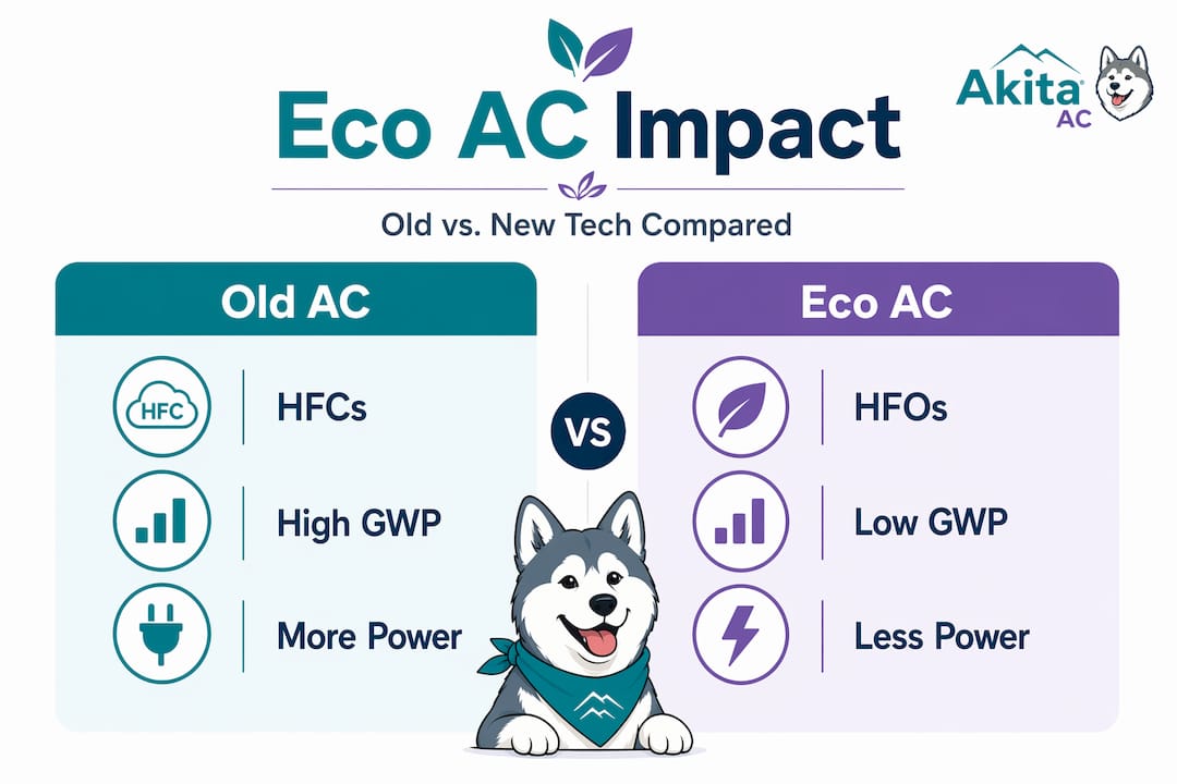Infographic contrasting old and eco-friendly AC systems
