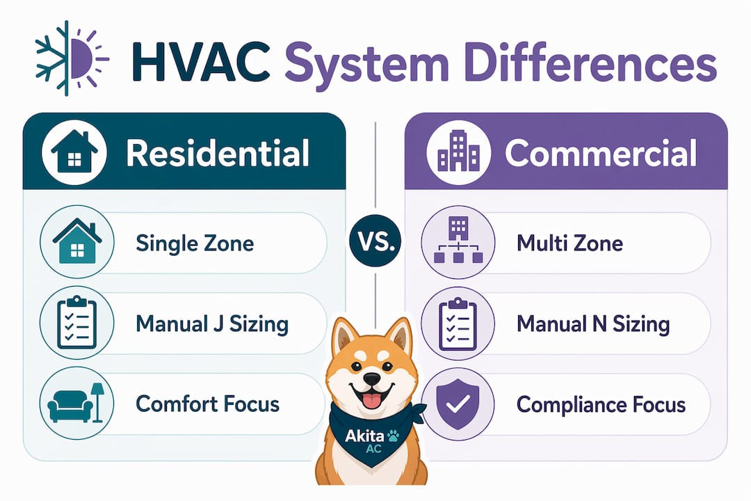 Infographic comparing commercial and residential HVAC features