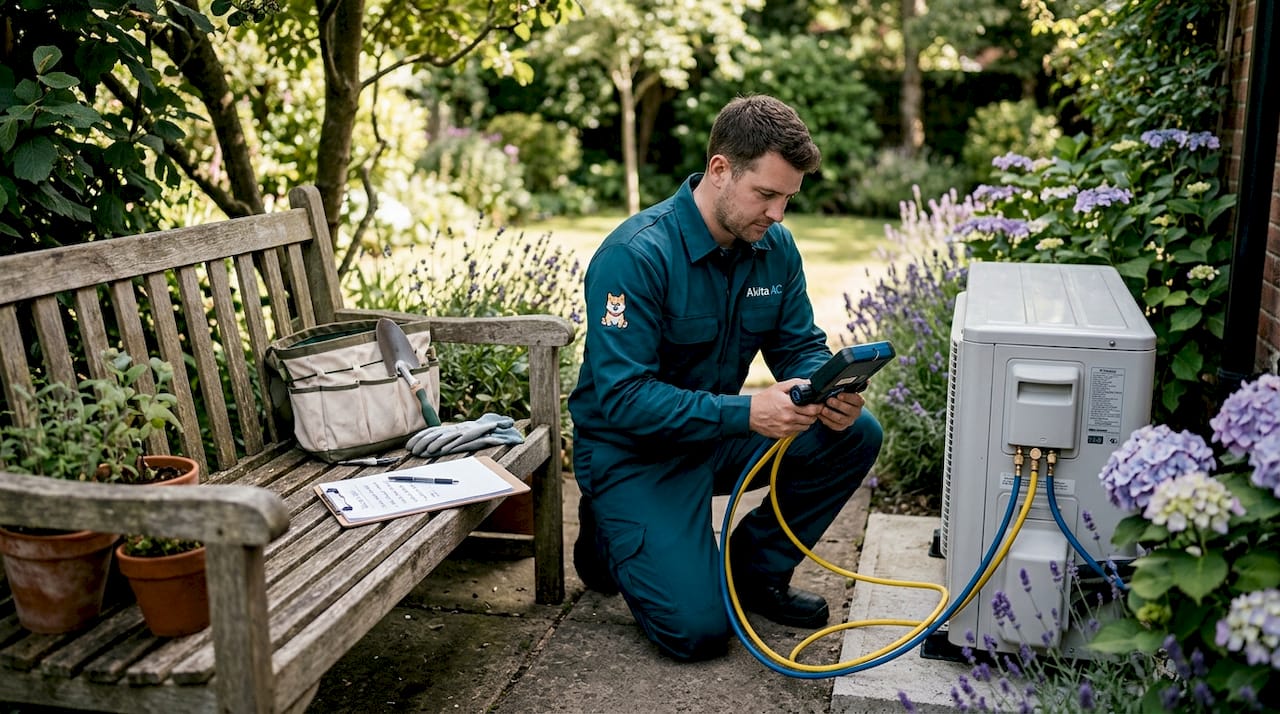 Technician performing professional HVAC maintenance