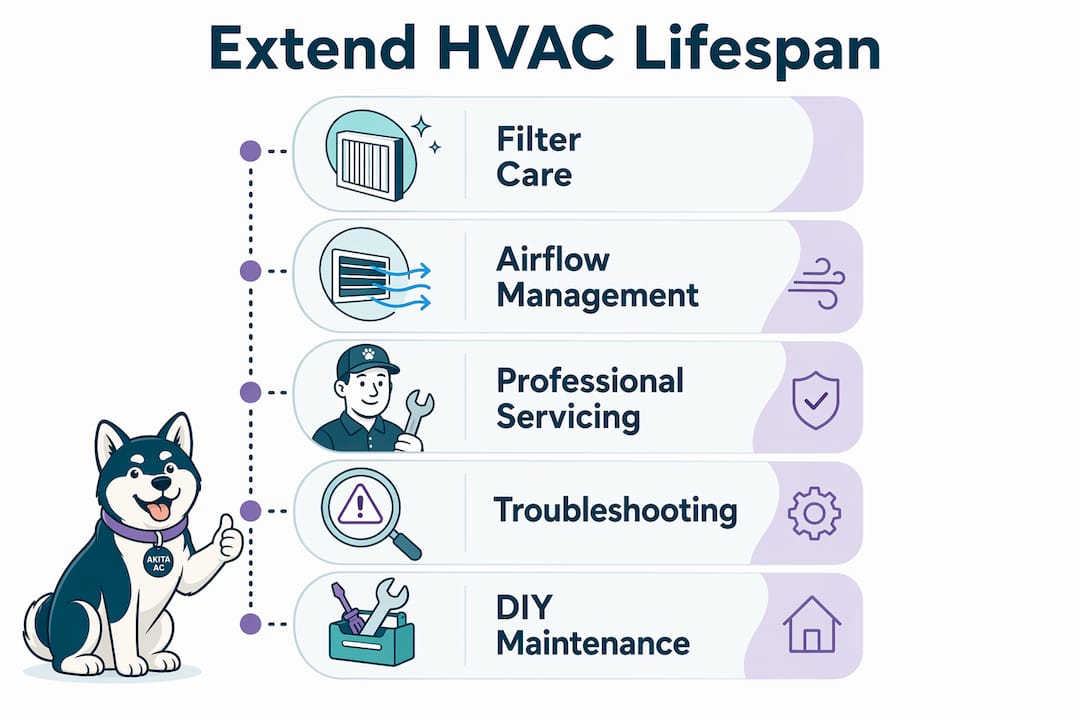 Infographic outlining steps to extend HVAC lifespan