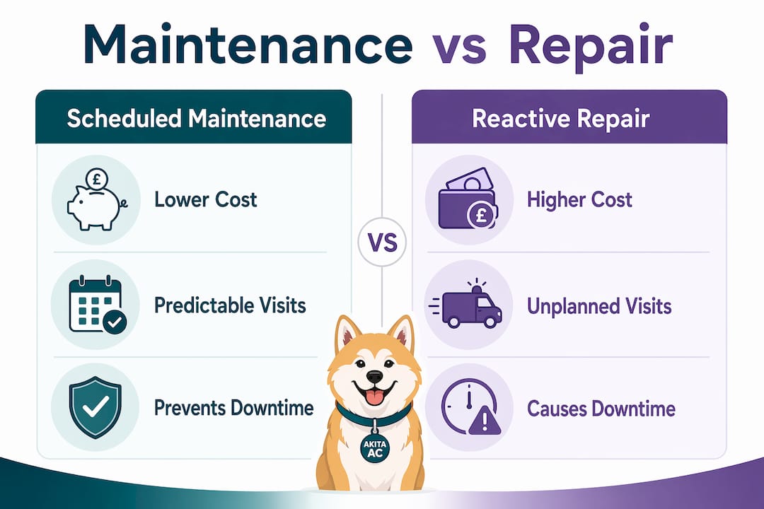 Infographic comparing scheduled maintenance and reactive repair
