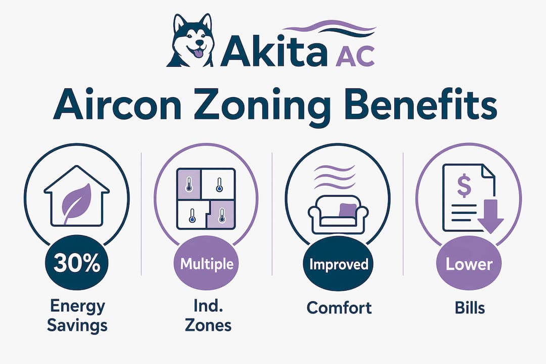 Infographic showing aircon zoning benefits and stats