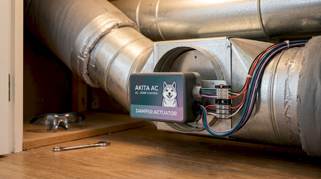 Close-up of HVAC zoning damper in duct system
