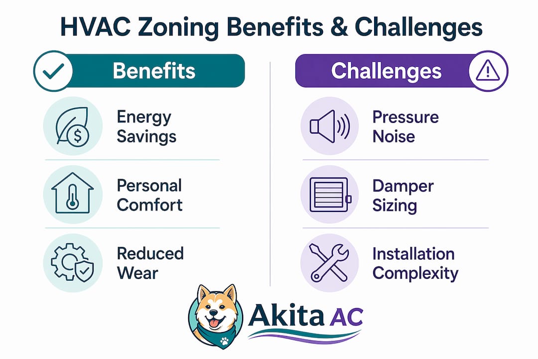 Infographic comparing HVAC zoning benefits and challenges