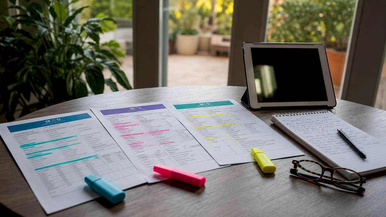 Flat lay of HVAC rating comparison documents