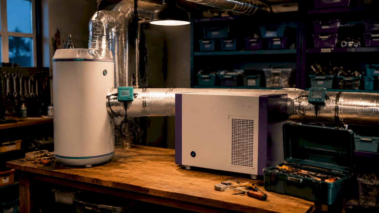 HVAC humidifier and dehumidifier components close-up
