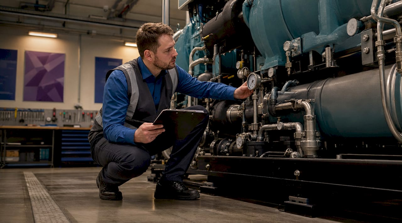 Engineer inspecting thermally driven cooling system