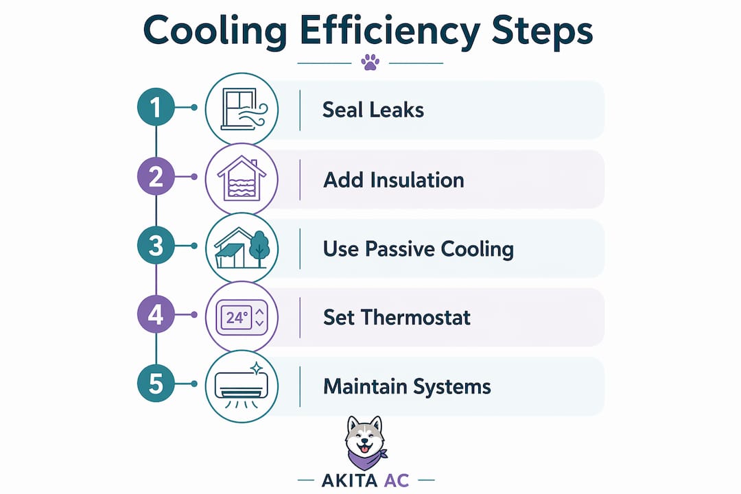 Infographic illustrating steps for energy-efficient cooling