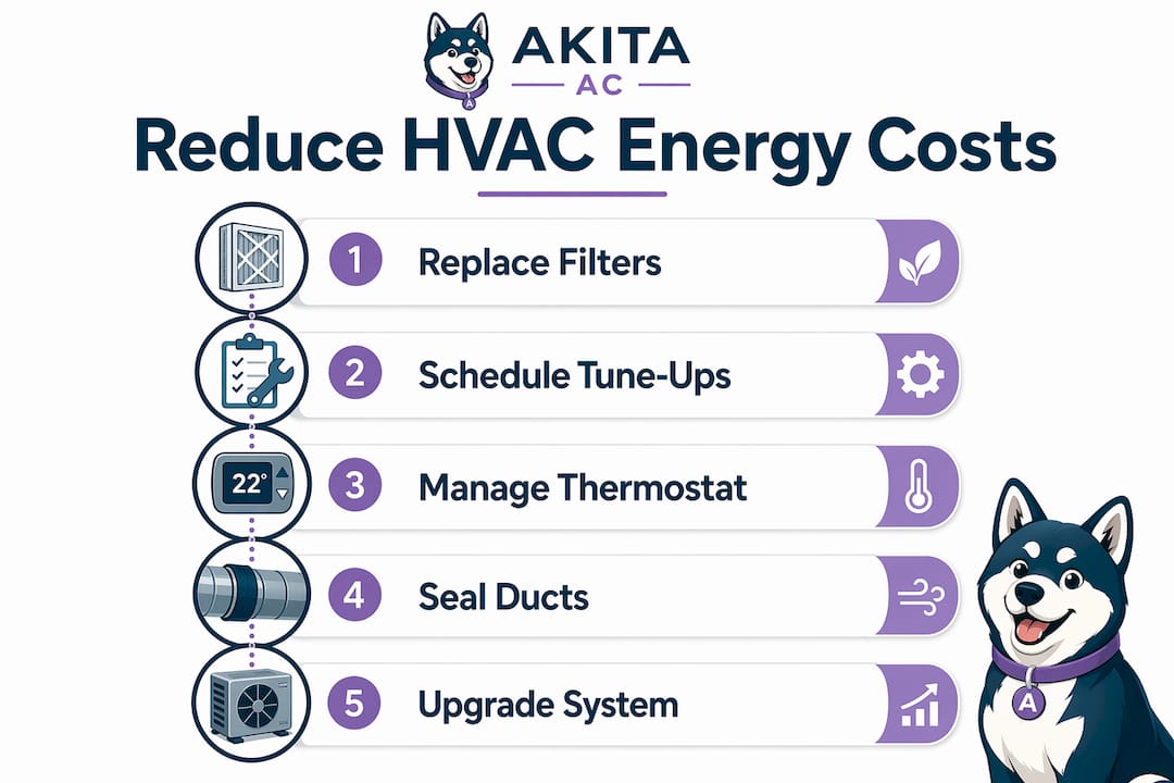 Infographic showing steps to reduce HVAC energy costs