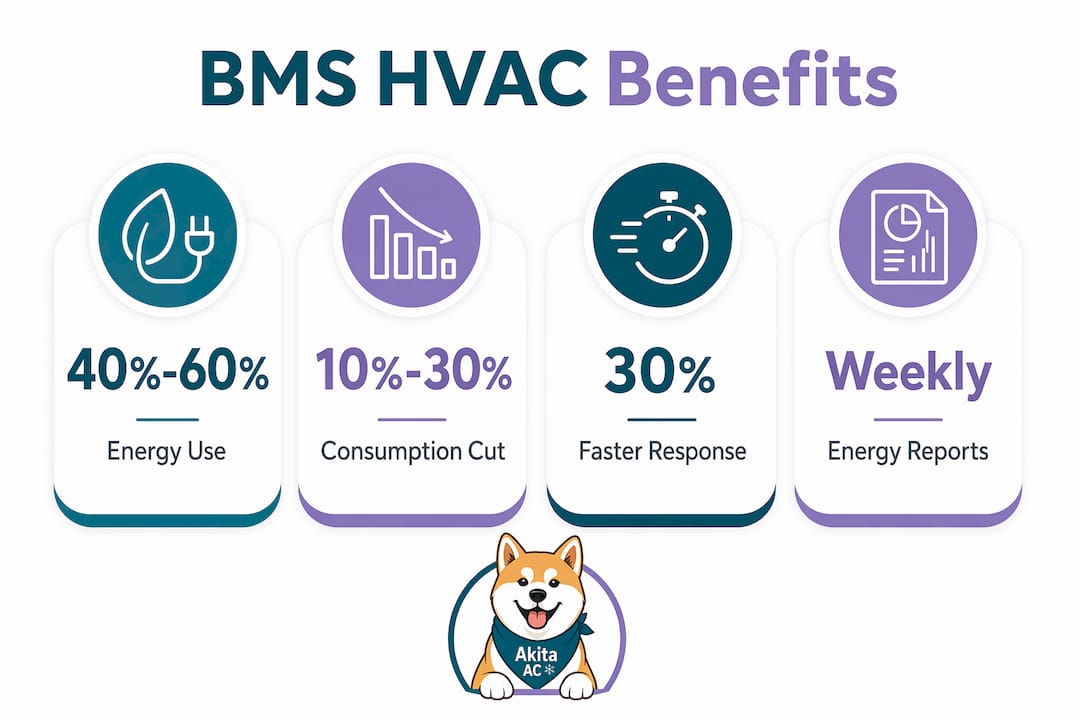 Infographic showing key statistics on BMS HVAC benefits