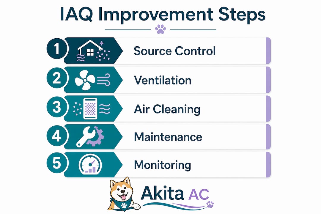 Infographic showing indoor air quality improvement steps