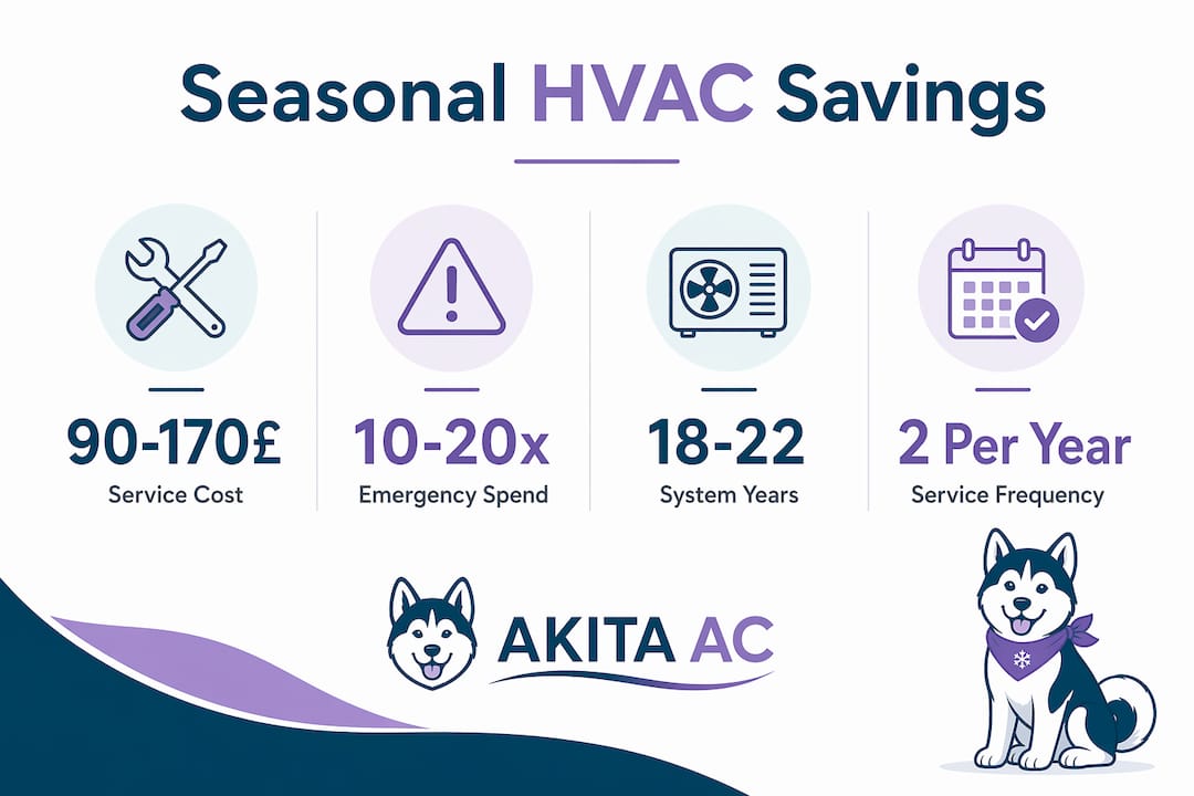 Infographic illustrating HVAC servicing costs and savings