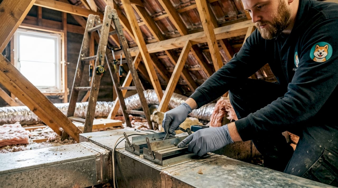 Close-up of HVAC engineer adjusting duct dampers