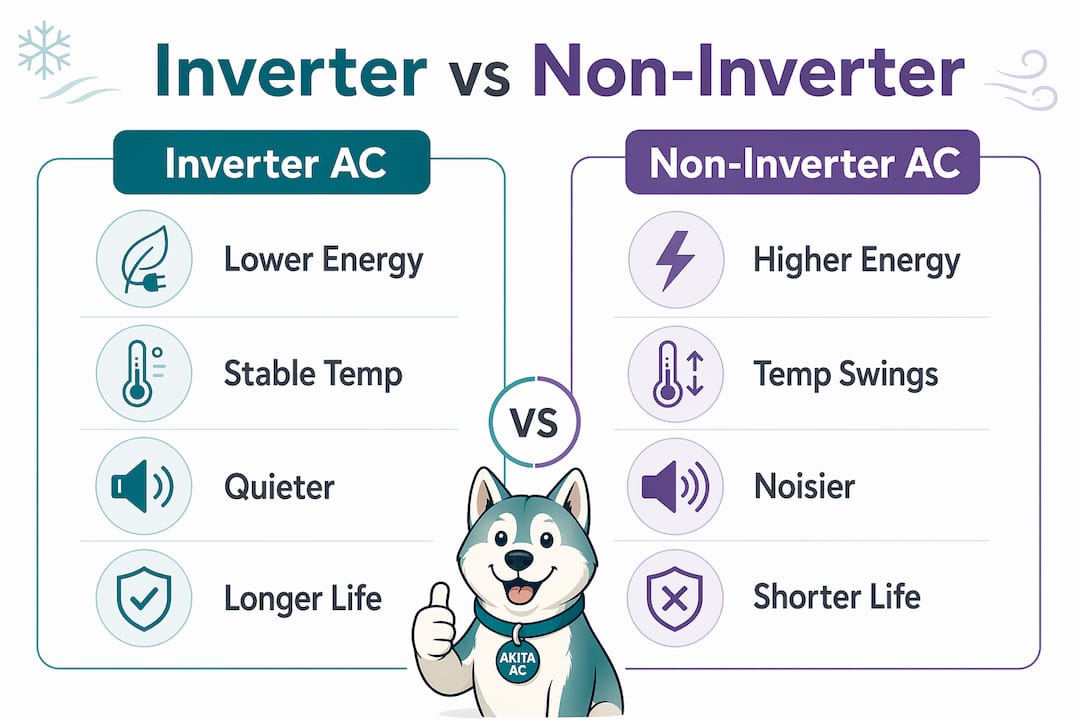 Infographic comparing inverter and non-inverter air conditioners