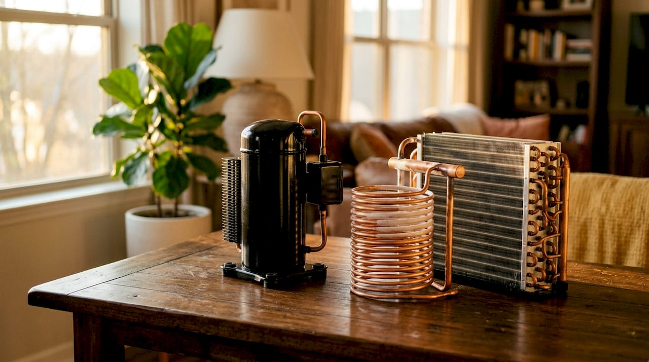 Heat pump refrigeration components close-up