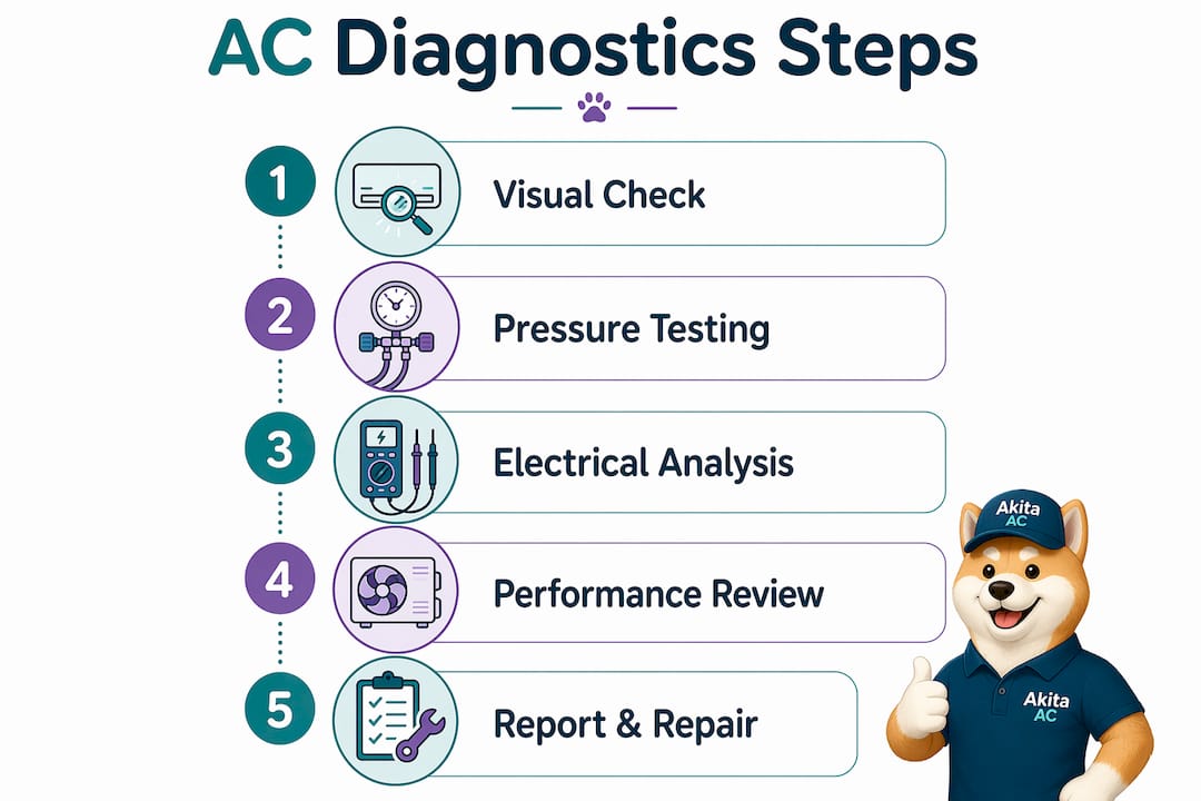 Infographic showing 5 steps of AC diagnostics process