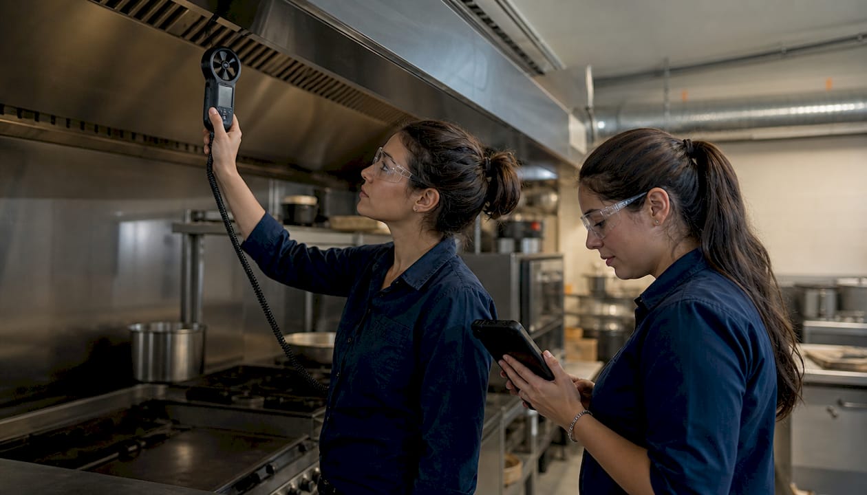 HVAC specialists testing commercial airflow