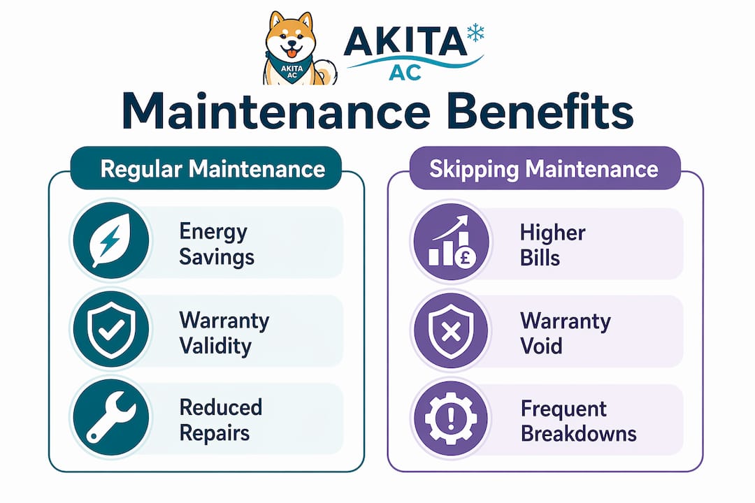 Infographic comparing HVAC maintenance benefits and risks