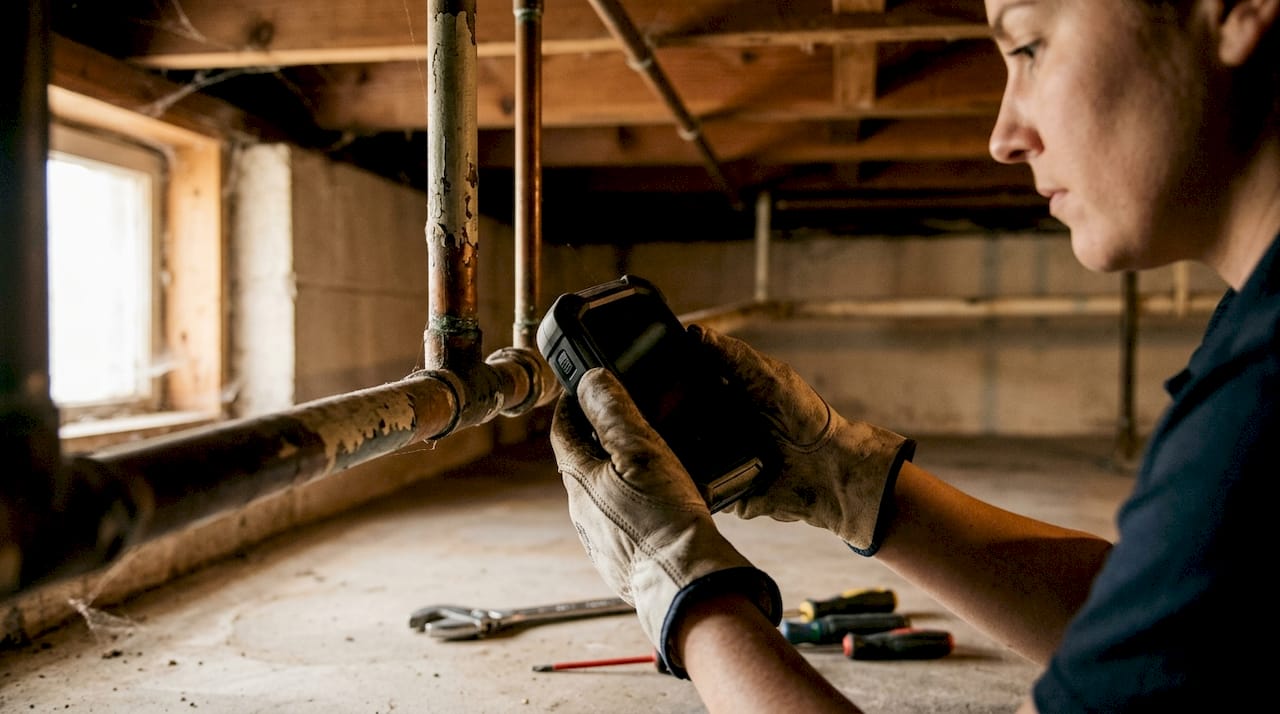 Hands performing HVAC safety gas detection