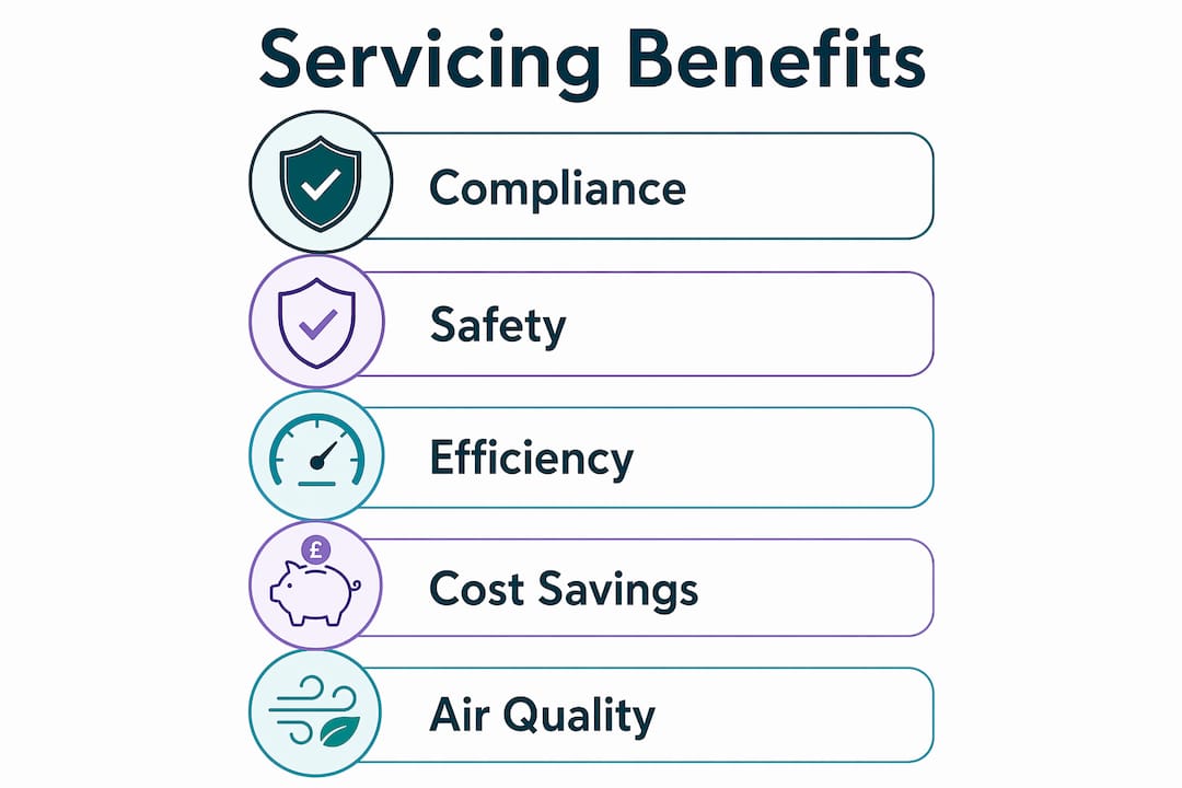 Infographic showing five key benefits of commercial system servicing