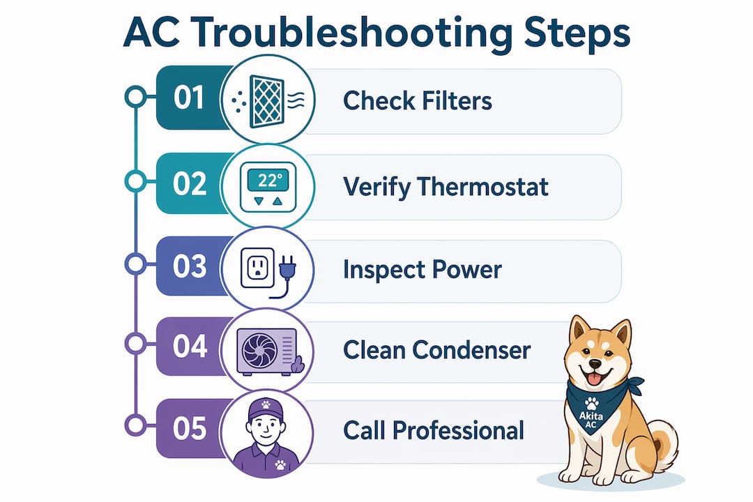 Step-by-step infographic of AC troubleshooting process