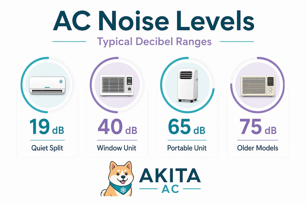 Infographic comparing common AC noise levels in decibels