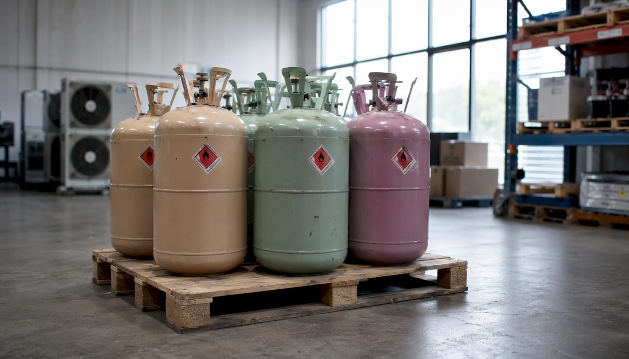 Varied refrigerant cylinders compared in industrial setting