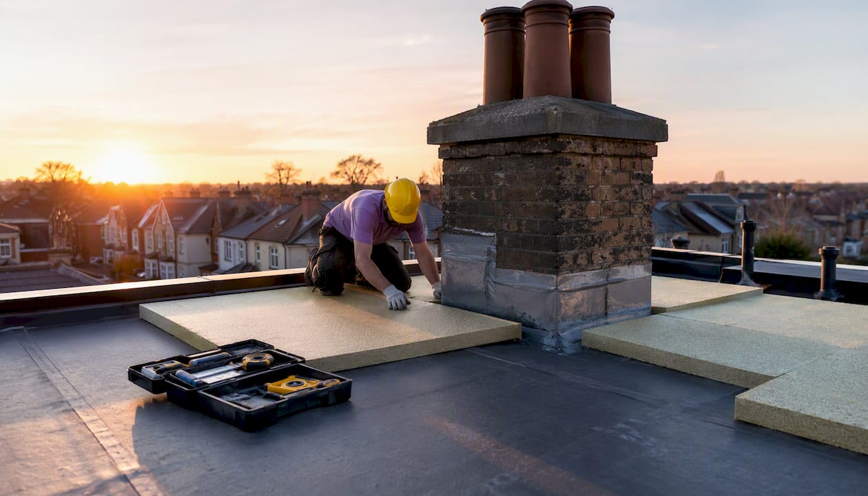 Professional installing roof insulation panels