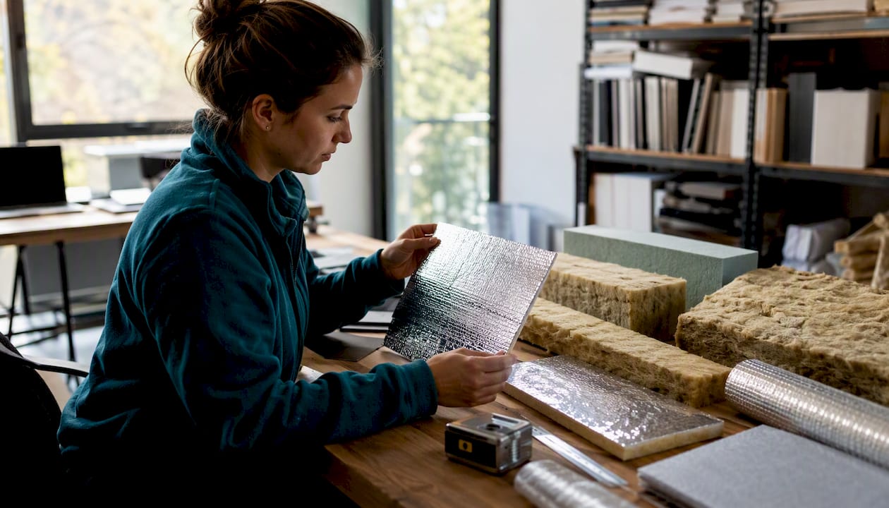 Engineer examining insulation material samples