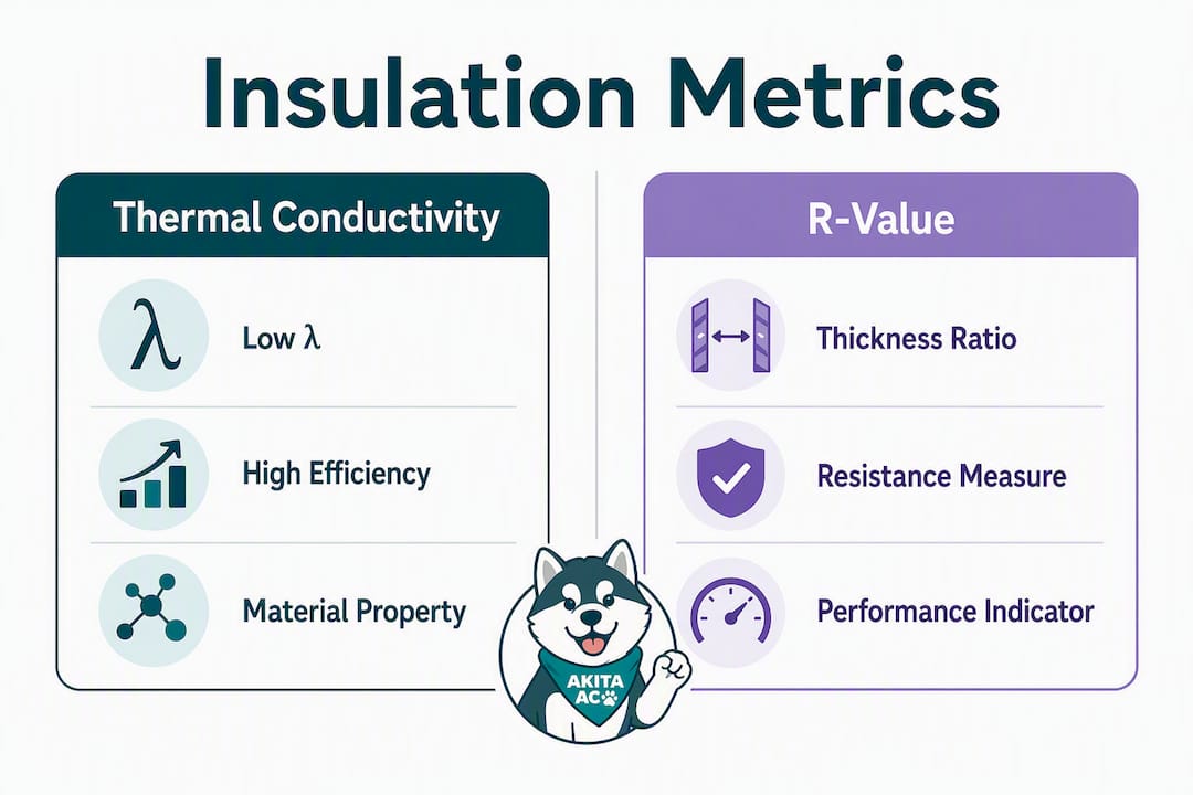 Infographic comparing thermal conductivity and R-value metrics