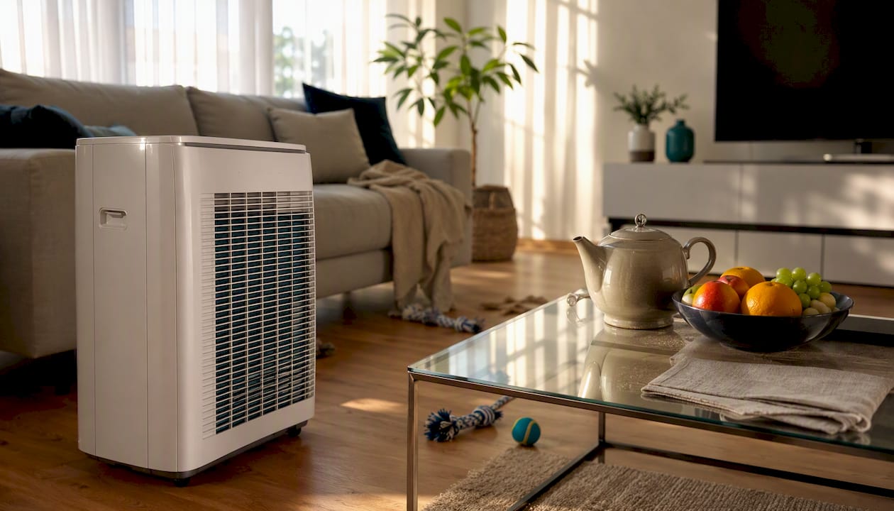 Close-up of compressor dehumidifier coil in kitchen