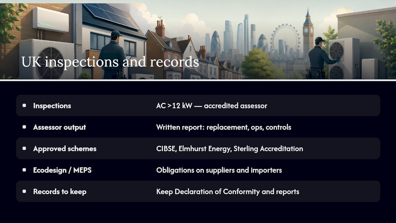 UK rules and inspections that affect what you buy and how you maintain it — overview diagram