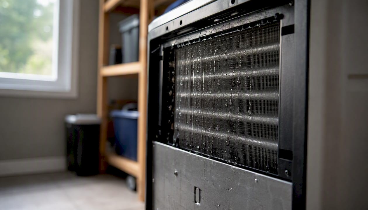 Condensation forming on dehumidifier coil