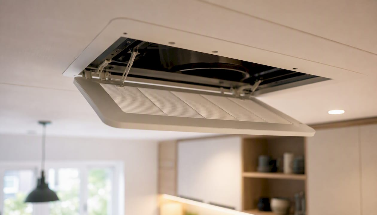 Close-up of motorised smart vent in ceiling