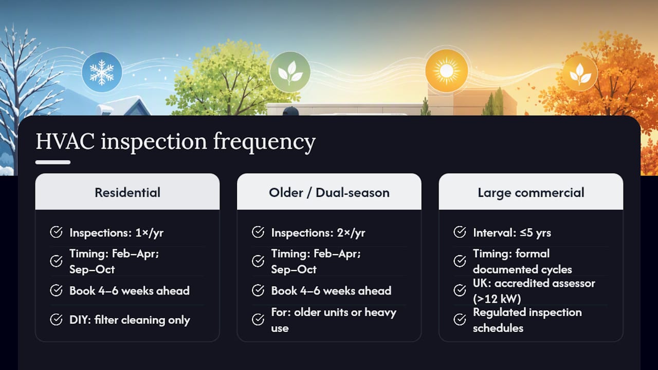 Chart comparing HVAC inspection frequencies for system types