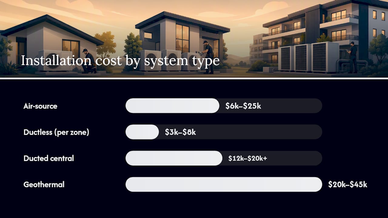 Comparison diagram of heat pump types and installation costs