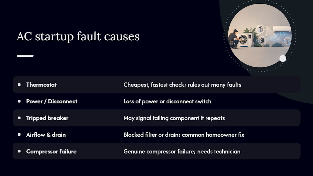 Diagram of AC fault categories and symptoms