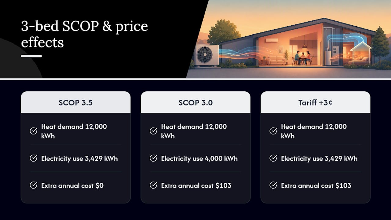 Heat pump efficiency and tariff cost comparison