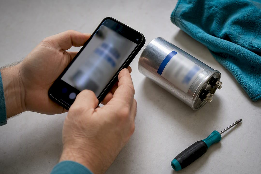 Homeowner photographing capacitor label
