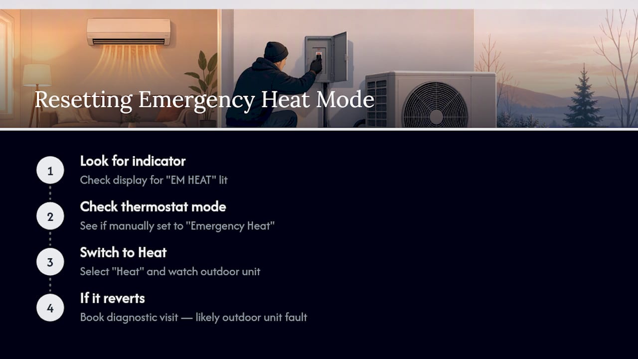 Checking and resetting emergency heat mode — overview diagram
