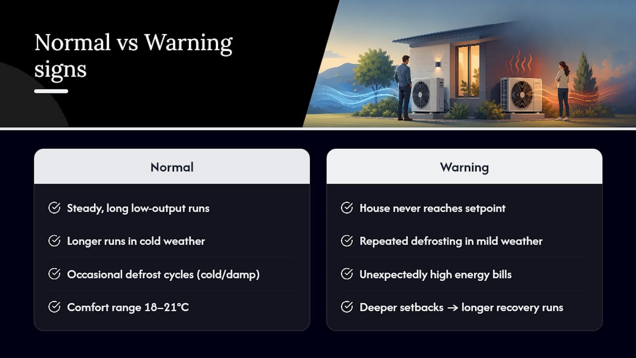 Heat pump setpoints and warning signs