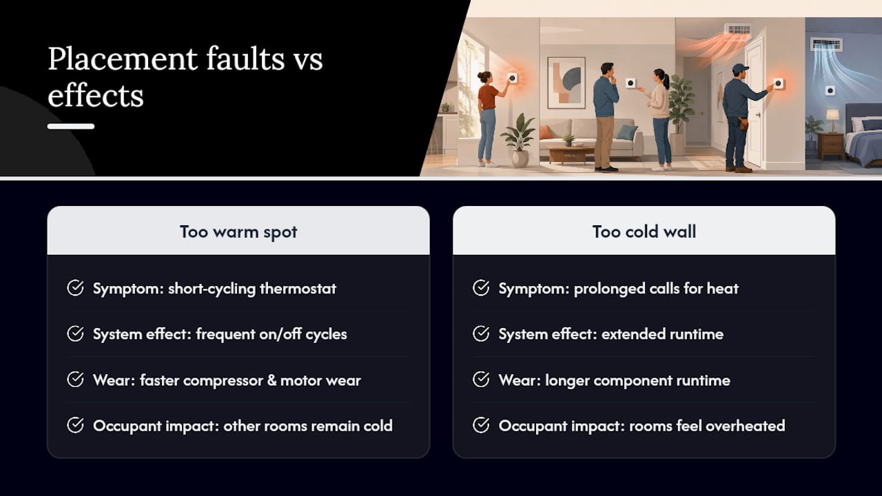 How poor placement drives up energy bills and discomfort — overview diagram