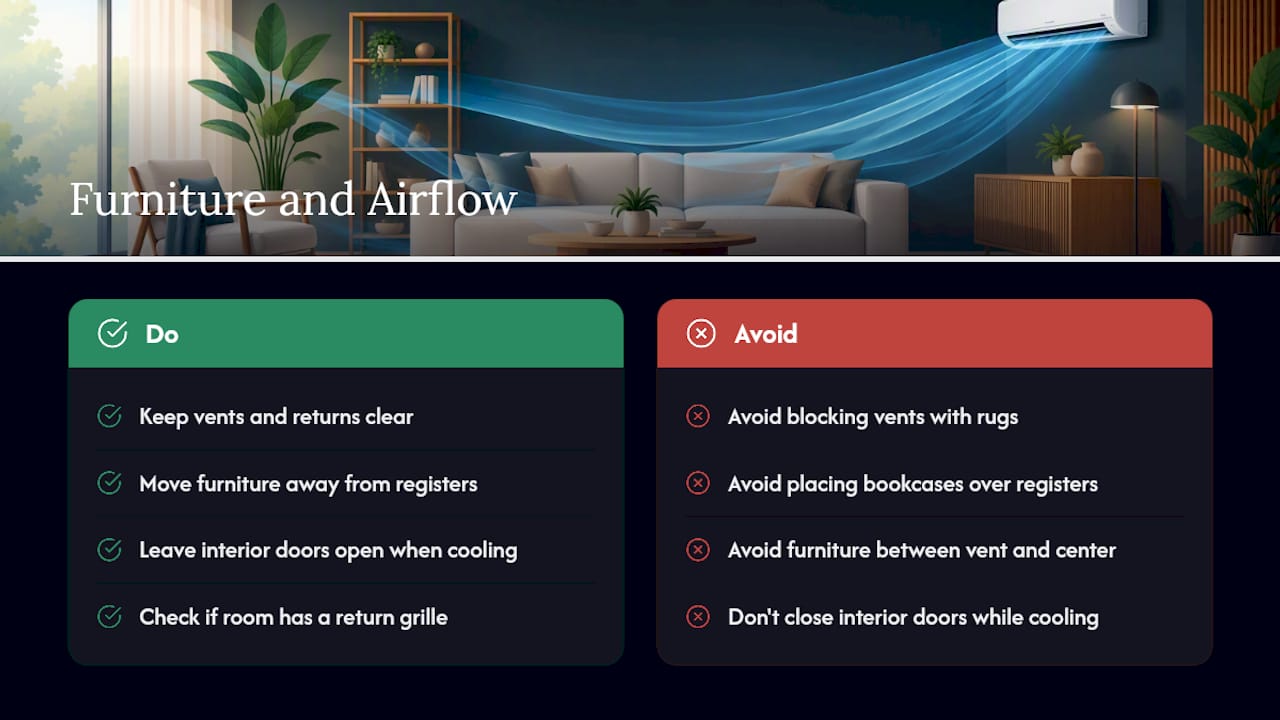 Does furniture placement affect how evenly a room cools? — overview diagram