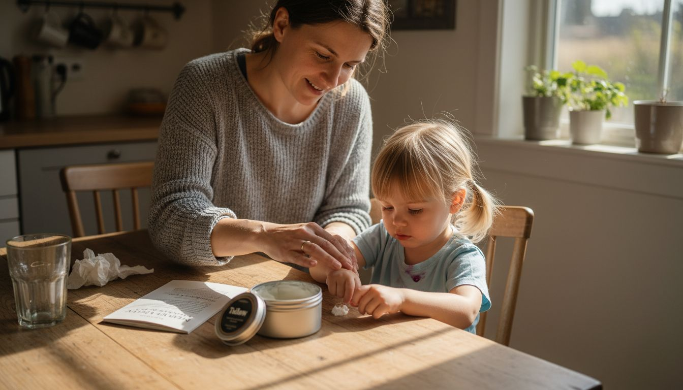 Mother and daughter using tallow skincare