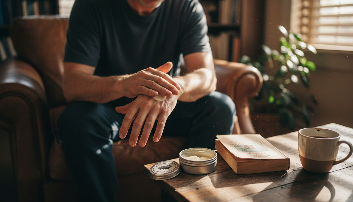 Man applying tallow balm to dry hand